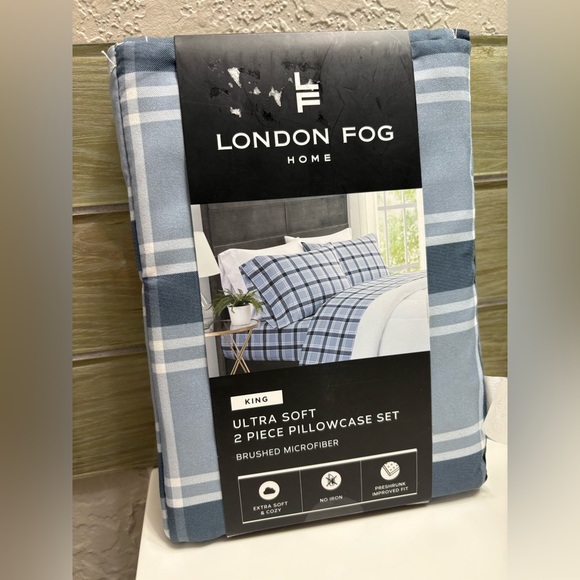 London Fog Other - London Fog Home Plaid Pillowcase Set - Blue and White KING SIZE